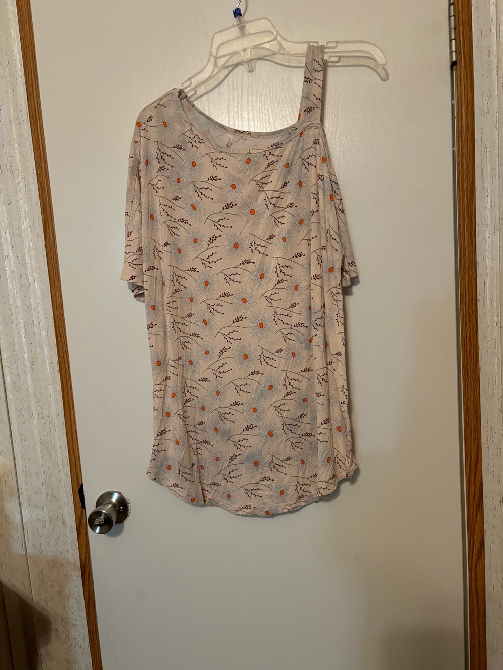 Women’s One-Shoulder Floral Print Blouse in Light Beige